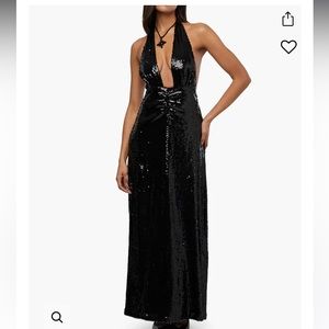 NWT WeWoreWhat black sequin halter dress